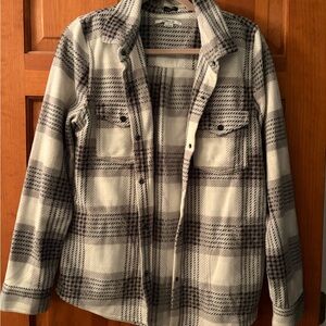 O'Neill Gray and White Plaid Fleece Shacket